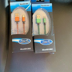2 New Micro USB braided Tangle Free cable charger 3ft, black orange, black green